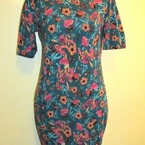 LuLaRoe Teal and Pink Floral Long Sleeve Dress